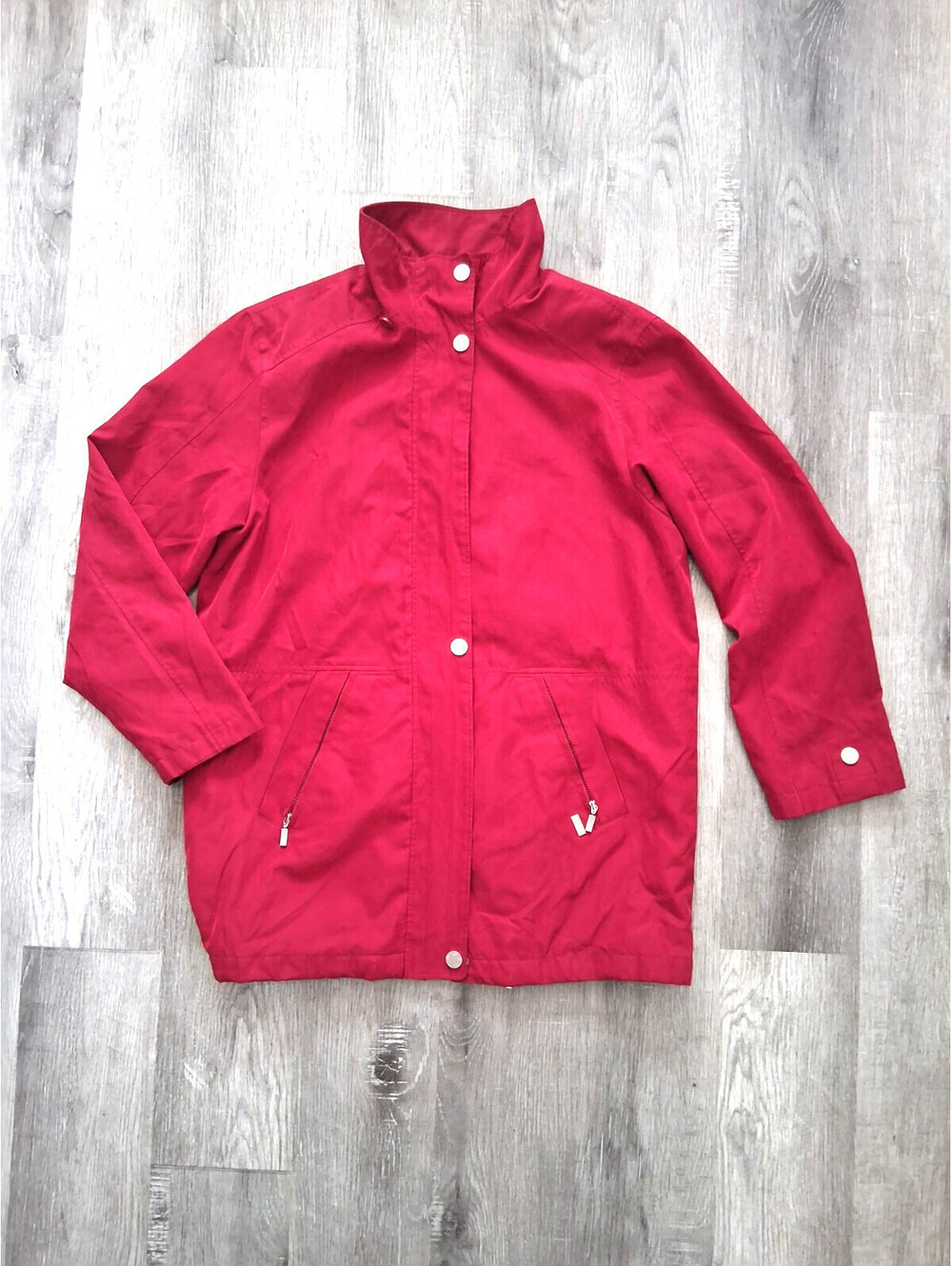London Fog Mira Womens (S) Red Microfibre Full Zip Snap Utility Rain Jacket Coat